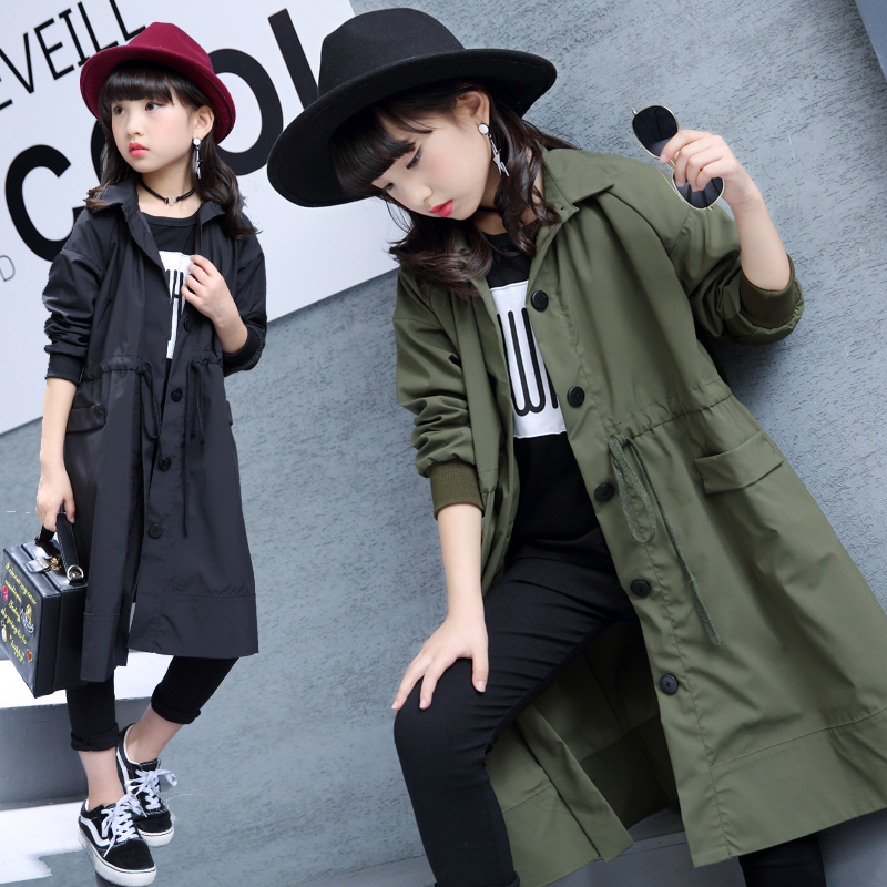 Korean version of the long coat girl spring and autumn Korean style coat 13 autumn and winter style big boy 12-year-old girl windbreaker 15