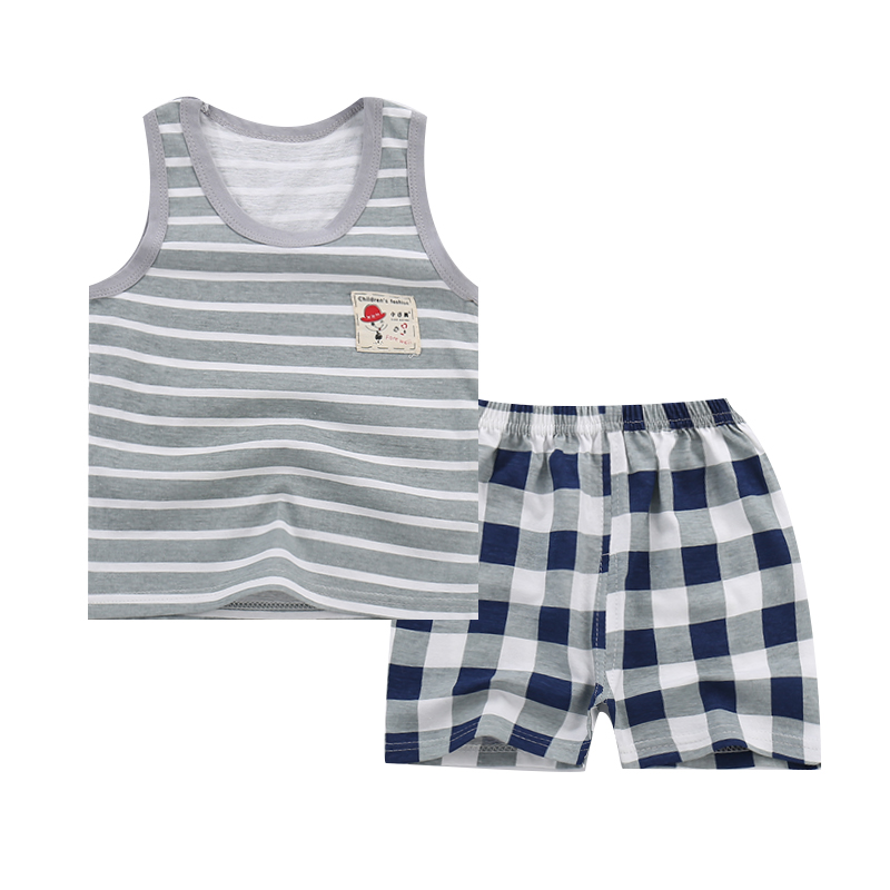 Boys' and girls' summer Vest Set 3 pure cotton 4 infant children's sleeveless shorts 2-piece set 1-year-old children's thin clothes