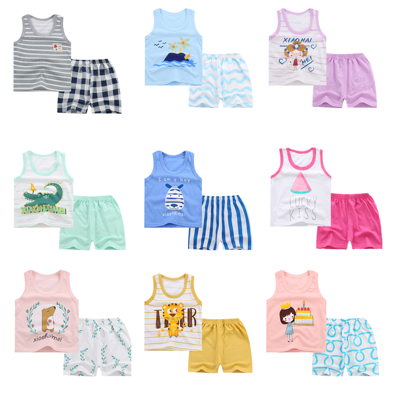 Boys and girls' summer Vest Set 3 pure cotton 4 Baby Children's sleeveless Shorts 2 Piece Set 1-year-old children's thin clothes