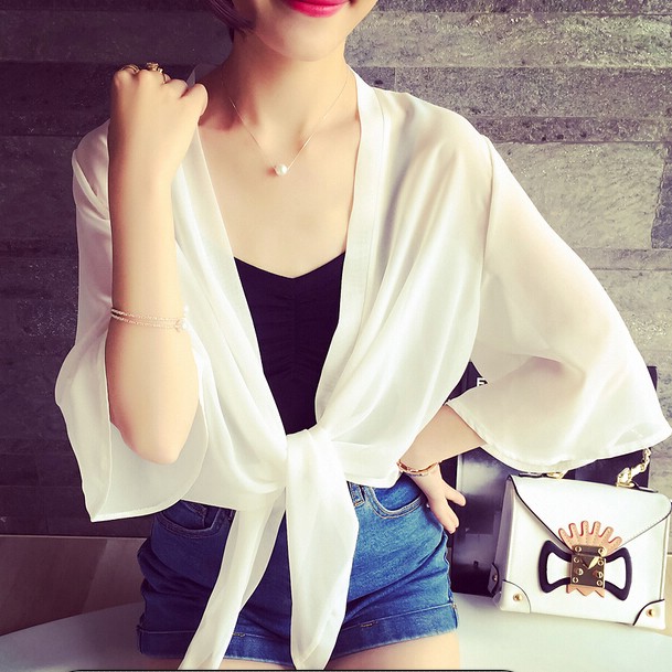 春夏雪纺小披肩外套女夏短款坎肩薄百搭开衫沙滩防晒衣