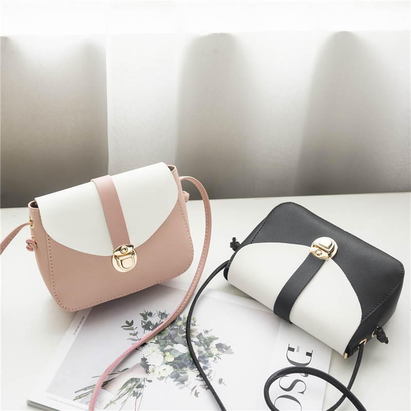 2020 new fashion spring summer Korean lock mobile phone bag Single Shoulder Messenger Bag female color contrast Mini Bag