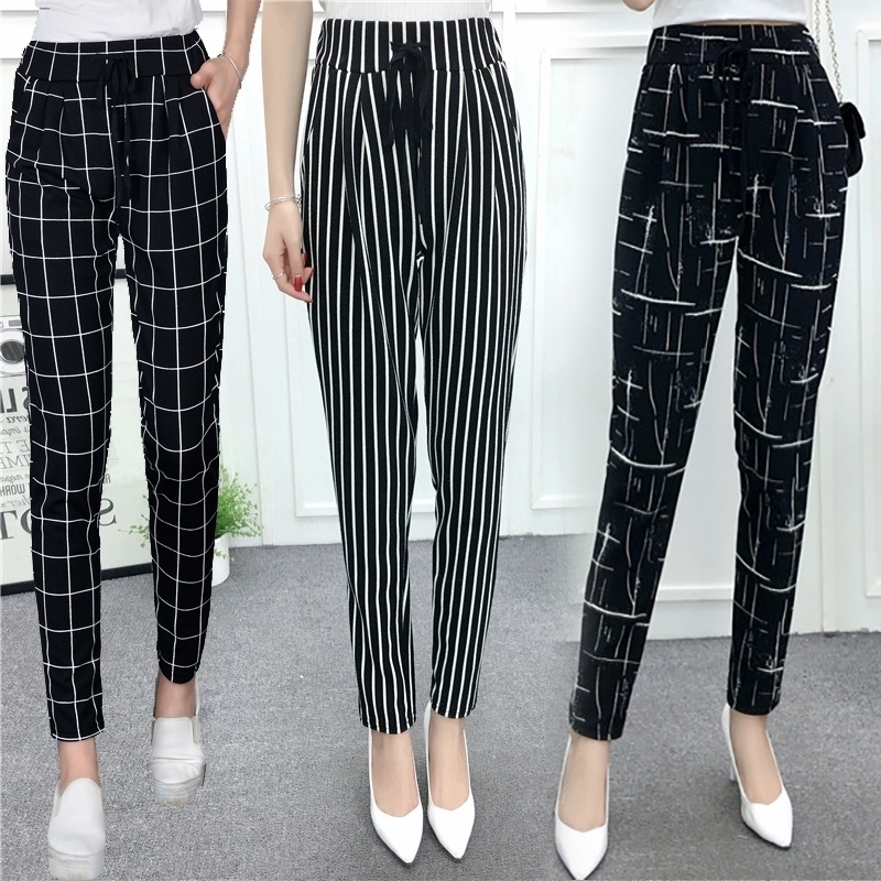 Harlem pants women's spring and summer new Capris, pencil pants and small Leggings show thin stripes, loose black lightweight pants